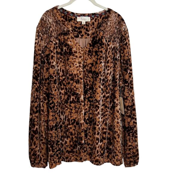 Nurture by Westbound Womens Tunic 2X Brown Animal Print Velvet Long Sleeve - Picture 1 of 8